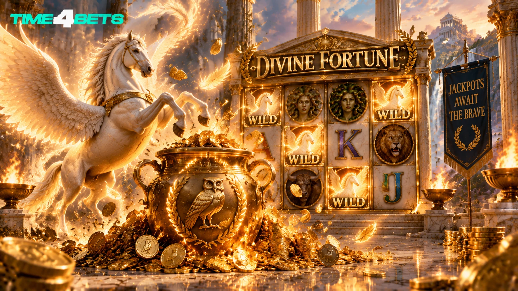 Divine Fortune falling wilds respins and progressive jackpot round