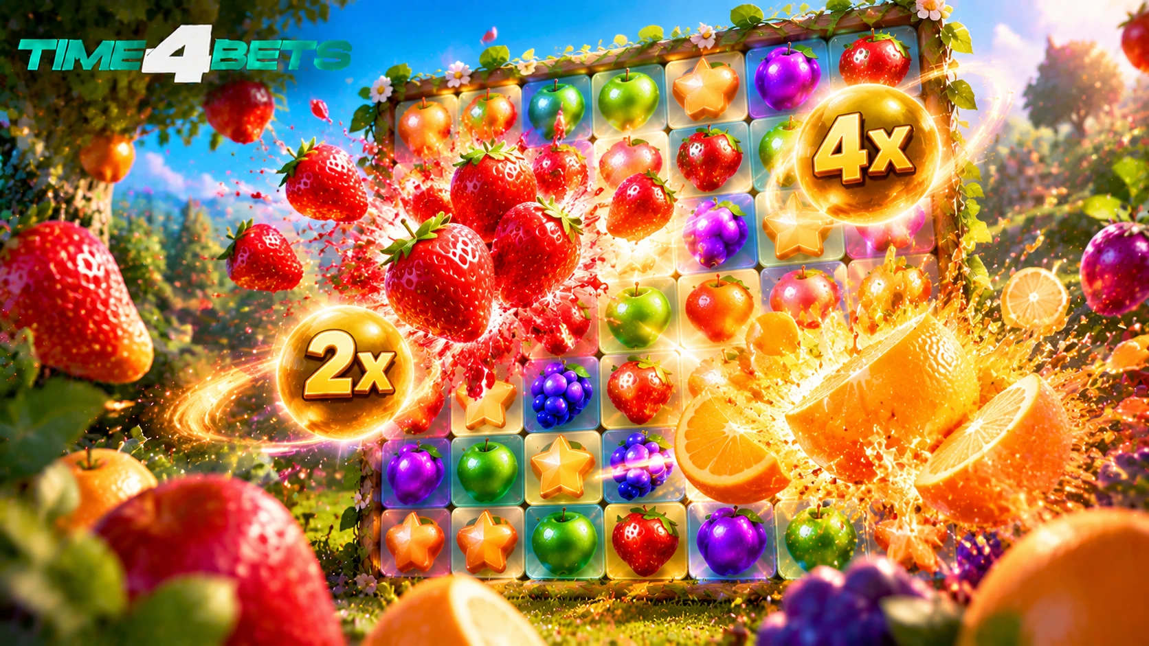 Fruit Party cluster explosions and random multiplying bubble boosts